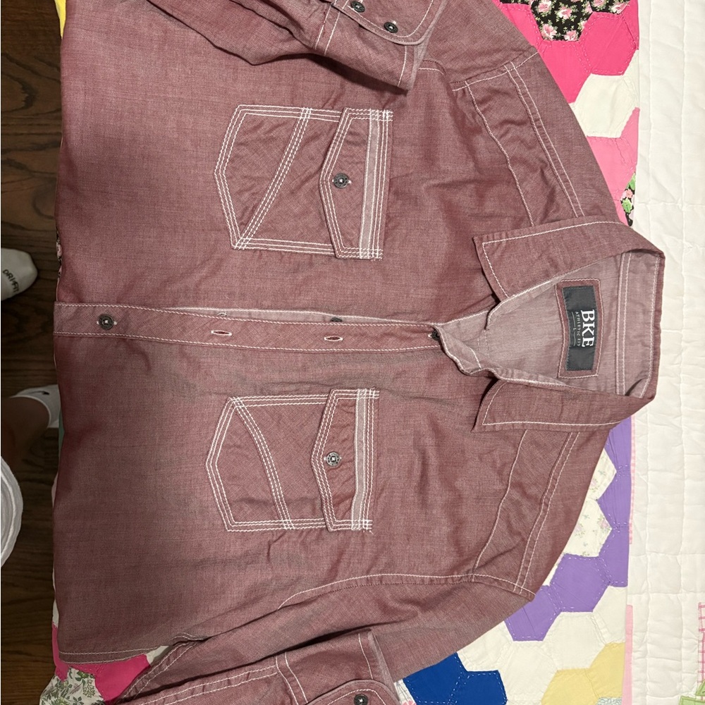 BKE Burgundy Casual Button-Up Shirt